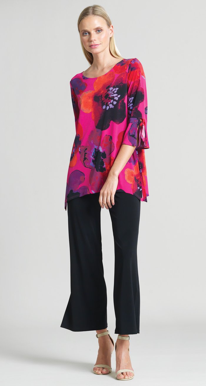 CLARA SUNWOO Soft Knit Poppy Print Tunic with Cuff Detail and Side Vents