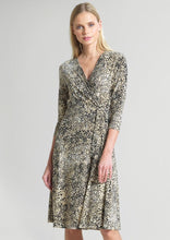 Load image into Gallery viewer, CLARA SUNWOO Soft Knit. Chettah Print Side Tie V Neck “Wrap” Dress with 3/4 Sleeve
