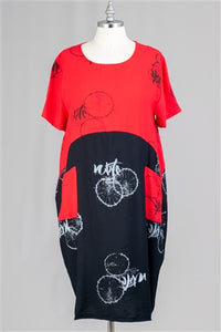 SUMMER DRESSES 2 Easy Breezy Tunic Dress with Double Pockets Red/Black