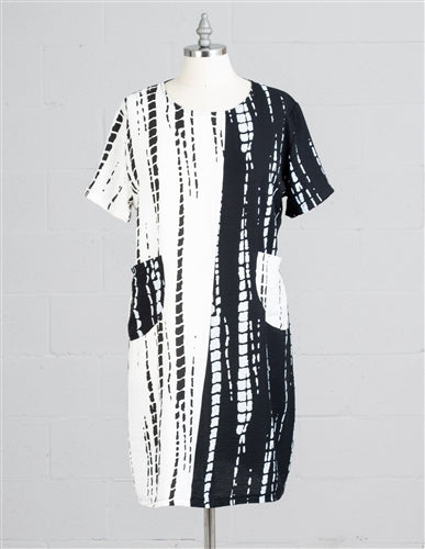 SUMMER DRESSES 4 Easy Breezy Tunic Dress with Double Pockets White/Black