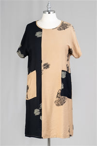 SUMMER DRESSES 5  Easy Breezy Tunic Dress with Double Pockets  Tan/Black