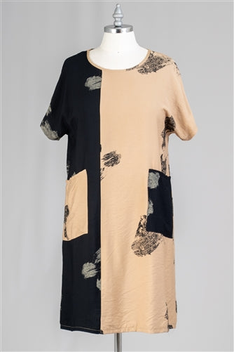 SUMMER DRESSES 5  Easy Breezy Tunic Dress with Double Pockets  Tan/Black