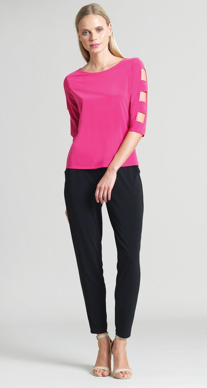 CLARA SUNWOO Soft Knit Square Cut Out 3/4 Sleeve Top
