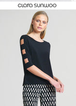 Load image into Gallery viewer, CLARA SUNWOO Soft Knit Square Cut Out 3/4 Sleeve Top
