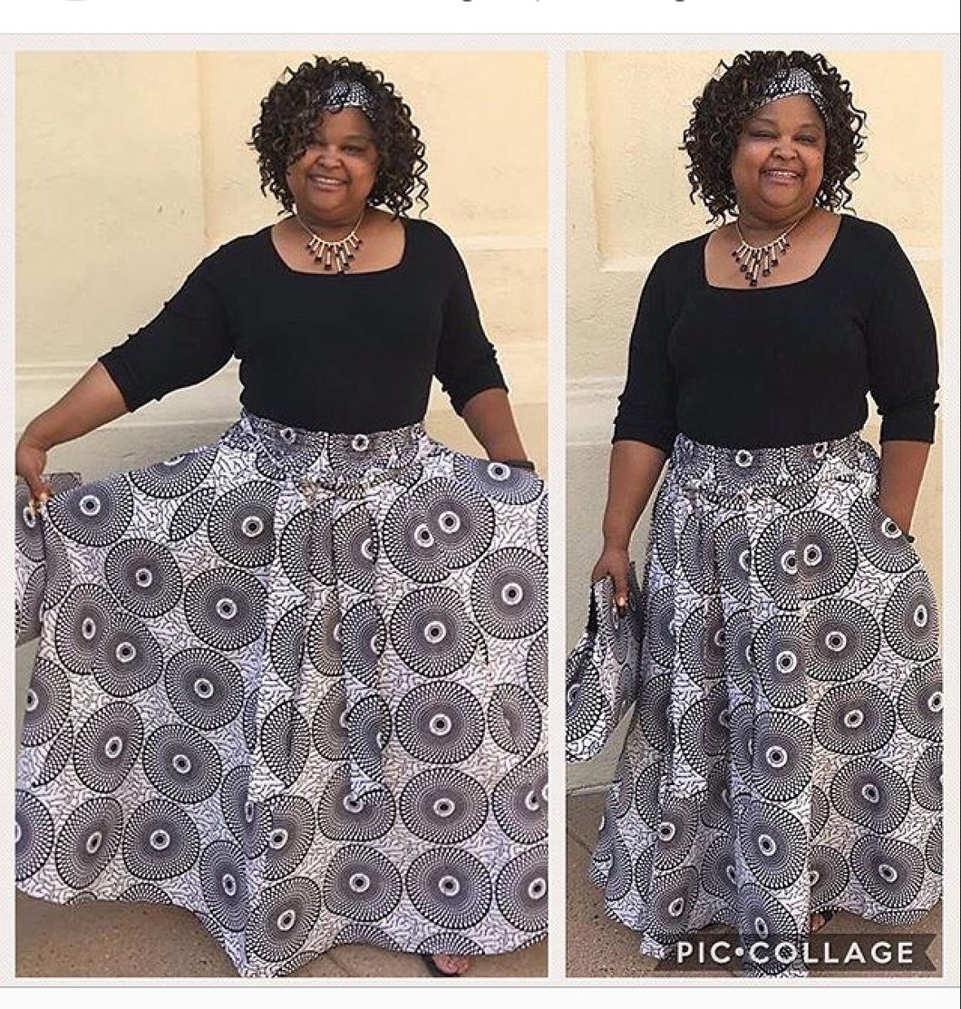 BOLD PRINTS LADYT (M1) Print Maxi Skirt with Pockets and Matching Handbag