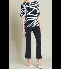 Load image into Gallery viewer, CLARA SUNWOO Soft Knit Geometric Stripe Print Short Sleeve Top w/ V-Back Cut Out
