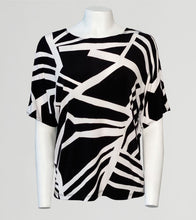 Load image into Gallery viewer, CLARA SUNWOO Soft Knit Geometric Stripe Print Short Sleeve Top w/ V-Back Cut Out

